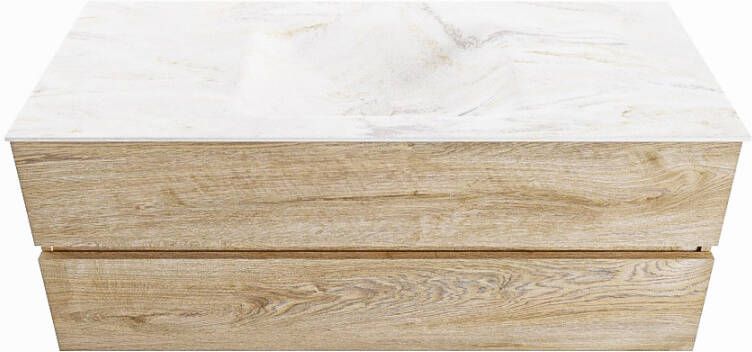 Mondiaz VICA-DLUX 120cm badmeubel onderkast Washed Oak 2 lades. Inbouw wastafel CLOUD midden 1 kraangat kleur Ostra.