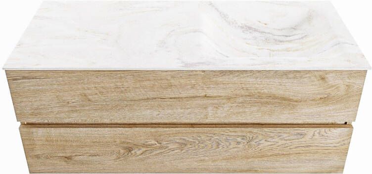 Mondiaz VICA-DLUX 120cm badmeubel onderkast Washed Oak 2 lades. Inbouw wastafel CLOUD rechts zonder kraangat kleur Ostra. - Foto 2