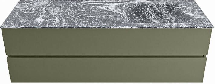 Mondiaz Vica Dlux badmeubel 150cm Army Cloud wastafel Lava rechts zonder kraangat