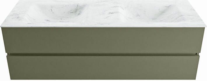 Mondiaz VICA-DLUX 150cm badmeubel onderkast Army 2 lades. Inbouw wastafel CLOUD dubbel 2 kraangaten kleur Opalo.