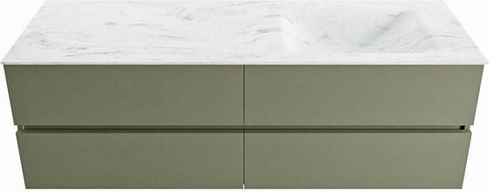 Mondiaz VICA-DLUX 150cm badmeubel onderkast Army 4 lades. Inbouw wastafel CLOUD rechts 1 kraangat kleur Opalo.