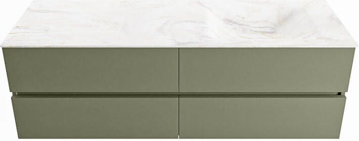 Mondiaz Vica Dlux badmeubel 150cm Army Cloud wastafel Ostra rechts met 1 kraangat