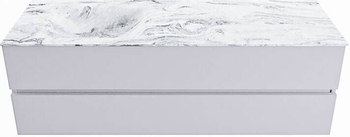 Mondiaz VICA-DLUX 150cm badmeubel onderkast Cale 2 lades. Inbouw wastafel CLOUD links zonder kraangat kleur Glace.