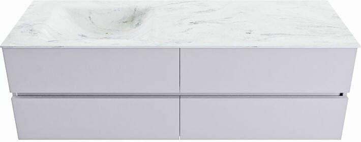 Mondiaz VICA-DLUX 150cm badmeubel onderkast Cale 4 lades. Inbouw wastafel CLOUD links 1 kraangat kleur Opalo.