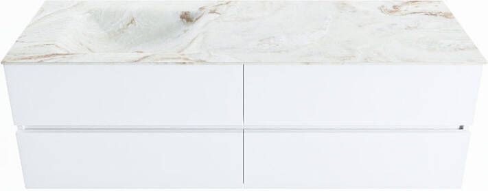 Mondiaz Vica Dlux badmeubel 150cm Talc Cloud wastafel Frappe links zonder kraangat