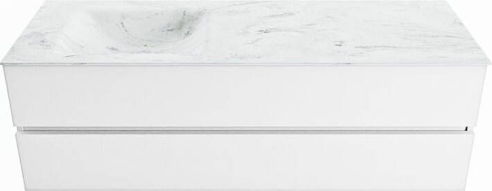 Mondiaz Vica Dlux badmeubel 150cm Talc Cloud wastafel Opalo links zonder kraangat