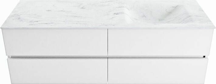 Mondiaz Vica Dlux badmeubel 150cm Talc Cloud wastafel Opalo rechts met 1 kraangat