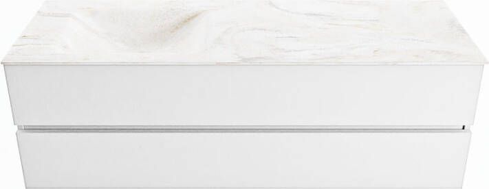 Mondiaz Vica Dlux badmeubel 150cm Talc Cloud wastafel Ostra links zonder kraangat