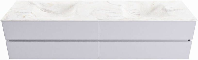 Mondiaz VICA-DLUX 200cm badmeubel onderkast Cale 4 lades. Inbouw wastafel CLOUD dubbel 2 kraangaten kleur Ostra.