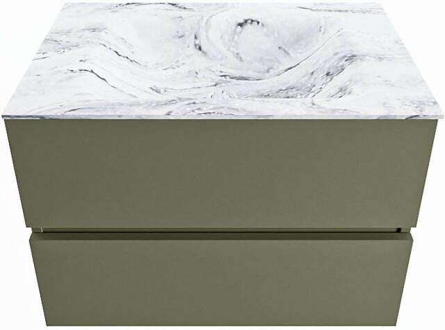 Mondiaz VICA-DLUX 70cm badmeubel onderkast Army 2 lades. Inbouw wastafel CLOUD midden 1 kraangat kleur Glace.