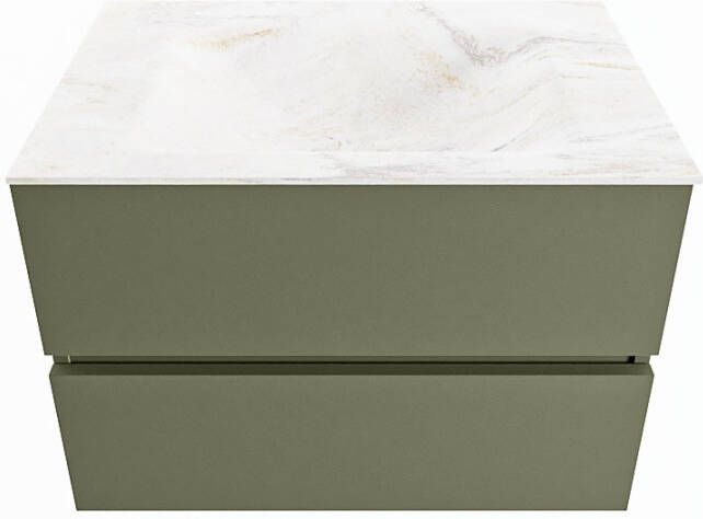 Mondiaz VICA-DLUX 70cm badmeubel onderkast Army 2 lades. Inbouw wastafel CLOUD midden zonder kraangat kleur Ostra.