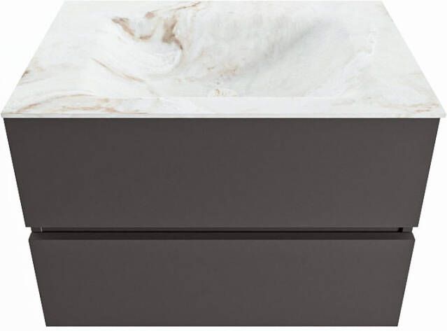 Mondiaz VICA-DLUX 70cm badmeubel onderkast Dark grey 2 lades. Inbouw wastafel CLOUD midden 1 kraangat kleur Frappe.