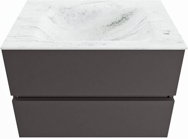 Mondiaz VICA-DLUX 70cm badmeubel onderkast Dark grey 2 lades. Inbouw wastafel CLOUD midden 1 kraangat kleur Opalo.