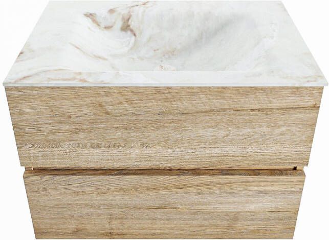 Mondiaz VICA-DLUX 70cm badmeubel onderkast Washed_Oak 2 lades. Inbouw wastafel CLOUD midden zonder kraangat kleur Frappe.