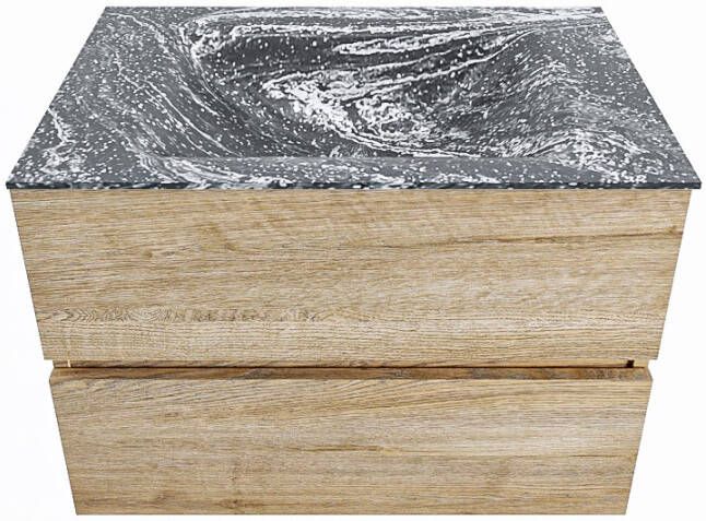 Mondiaz Vica Dlux badmeubel 70cm Washed Oak Cloud wastafel Lava midden met 1 kraangat