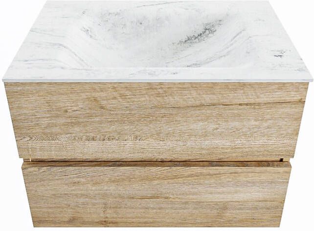Mondiaz Vica Dlux badmeubel 70cm Washed Oak Cloud wastafel Opalo midden met 1 kraangat