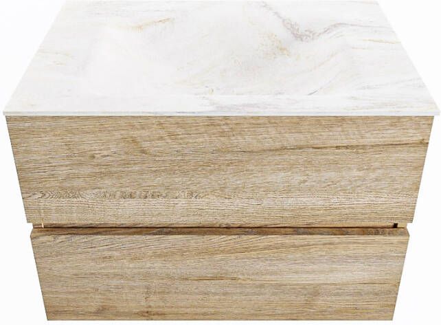 Mondiaz Vica Dlux badmeubel 70cm Washed Oak Cloud wastafel Ostra midden met 1 kraangat