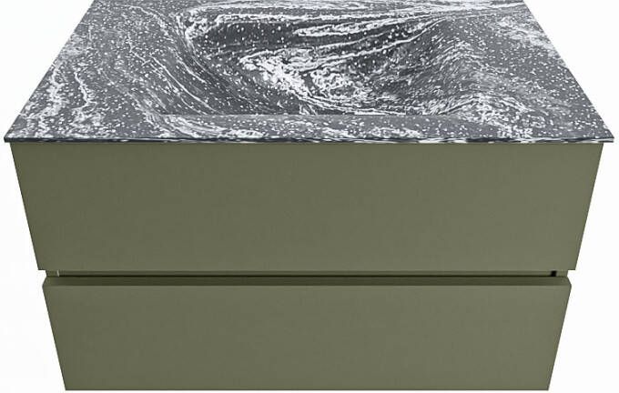 Mondiaz VICA-DLUX 80cm badmeubel onderkast Army 2 lades. Inbouw wastafel CLOUD midden zonder kraangat kleur Lava.