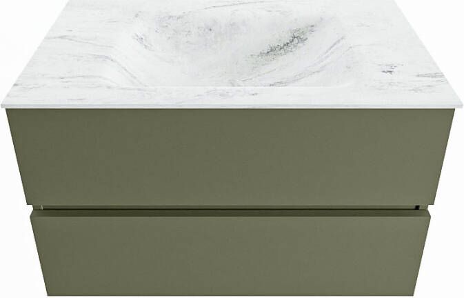 Mondiaz VICA-DLUX 80cm badmeubel onderkast Army 2 lades. Inbouw wastafel CLOUD midden zonder kraangat kleur Opalo. - Foto 2