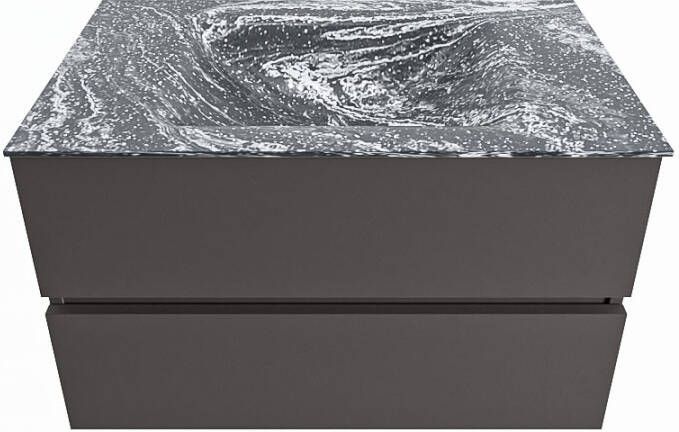 Mondiaz VICA-DLUX 80cm badmeubel onderkast Dark grey 2 lades. Inbouw wastafel CLOUD midden 1 kraangat kleur Lava.
