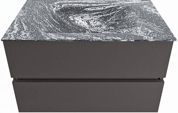 Mondiaz VICA-DLUX 80cm badmeubel onderkast Dark grey 2 lades. Inbouw wastafel CLOUD midden zonder kraangat kleur Lava.