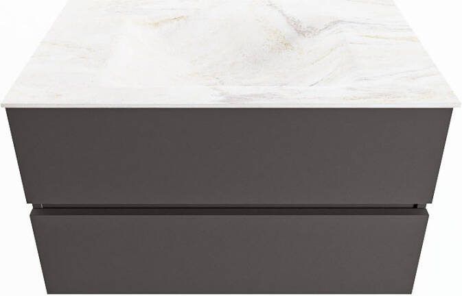 Mondiaz VICA-DLUX 80cm badmeubel onderkast Dark grey 2 lades. Inbouw wastafel CLOUD midden zonder kraangat kleur Ostra.