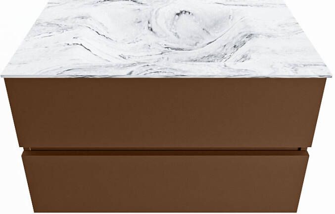 Mondiaz VICA-DLUX 80cm badmeubel onderkast Rust 2 lades. Inbouw wastafel CLOUD midden zonder kraangat kleur Glace.