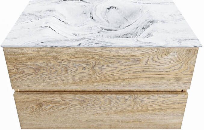 Mondiaz VICA-DLUX 80cm badmeubel onderkast Washed Oak 2 lades. Inbouw wastafel CLOUD midden 1 kraangat kleur Glace.
