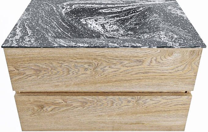 Mondiaz VICA-DLUX 80cm badmeubel onderkast Washed Oak 2 lades. Inbouw wastafel CLOUD midden 1 kraangat kleur Lava.