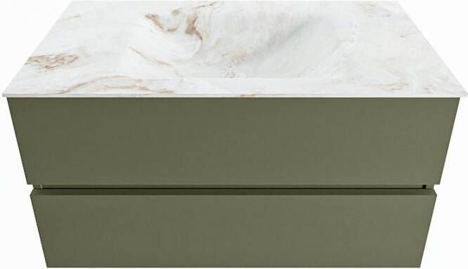 Mondiaz Vica Dlux badmeubel 90cm Army Cloud wastafel Frappe midden met 1 kraangat