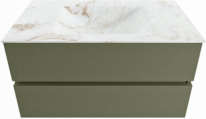 Mondiaz Vica Dlux badmeubel 90cm Army Cloud wastafel Frappe midden zonder kraangat
