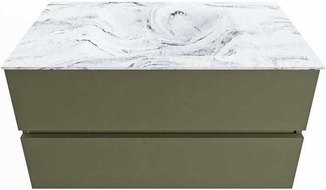 Mondiaz Vica Dlux badmeubel 90cm Army Cloud wastafel Glace midden met 1 kraangat