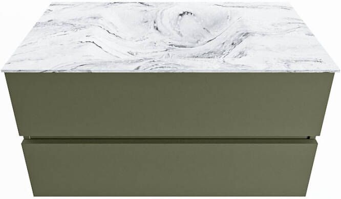 Mondiaz Vica Dlux badmeubel 90cm Army Cloud wastafel Glace midden zonder kraangat