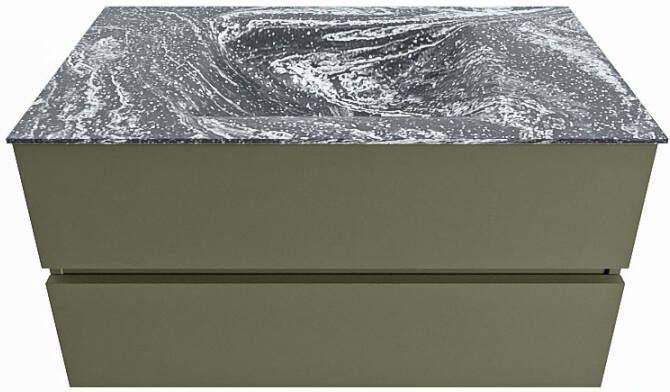 Mondiaz Vica Dlux badmeubel 90cm Army Cloud wastafel Lava midden met 1 kraangat
