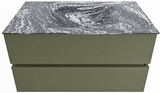 Mondiaz Vica Dlux badmeubel 90cm Army Cloud wastafel Lava midden zonder kraangat
