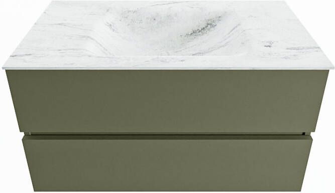 Mondiaz Vica Dlux badmeubel 90cm Army Cloud wastafel Opalo midden met 1 kraangat