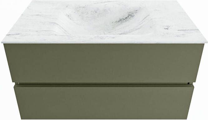 Mondiaz Vica Dlux badmeubel 90cm Army Cloud wastafel Opalo midden zonder kraangat