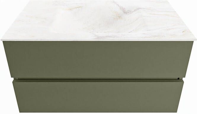 Mondiaz Vica Dlux badmeubel 90cm Army Cloud wastafel Ostra midden met 1 kraangat