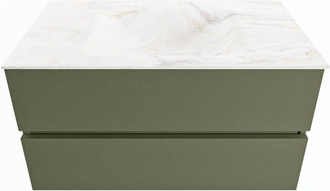 Mondiaz Vica Dlux badmeubel 90cm Army Cloud wastafel Ostra midden zonder kraangat