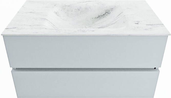 Mondiaz Vica Dlux badmeubel 90cm Clay Cloud wastafel Opalo midden zonder kraangat