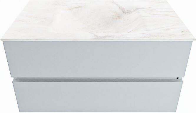 Mondiaz Vica Dlux badmeubel 90cm Clay Cloud wastafel Ostra midden met 1 kraangat