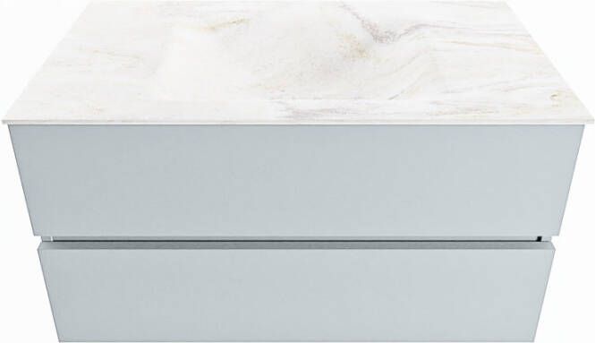 Mondiaz Vica Dlux badmeubel 90cm Clay Cloud wastafel Ostra midden zonder kraangat
