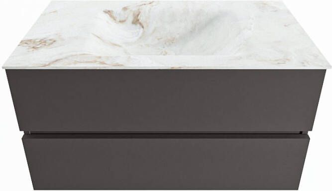 Mondiaz Vica Dlux badmeubel 90cm Dark grey Cloud wastafel Frappe midden zonder kraangat