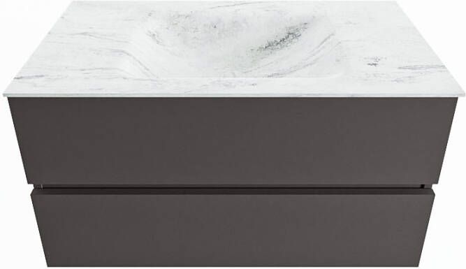 Mondiaz Vica Dlux badmeubel 90cm Dark grey Cloud wastafel Opalo midden zonder kraangat