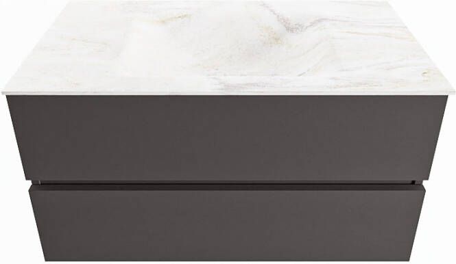 Mondiaz Vica Dlux badmeubel 90cm Dark grey Cloud wastafel Ostra midden zonder kraangat