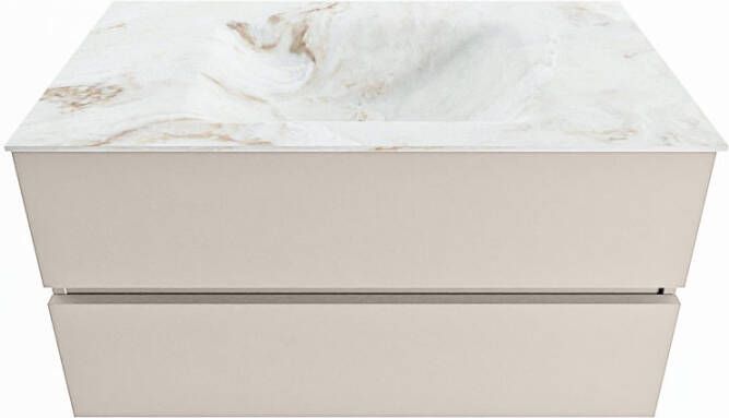 Mondiaz Vica Dlux badmeubel 90cm Linen Cloud wastafel Frappe midden zonder kraangat