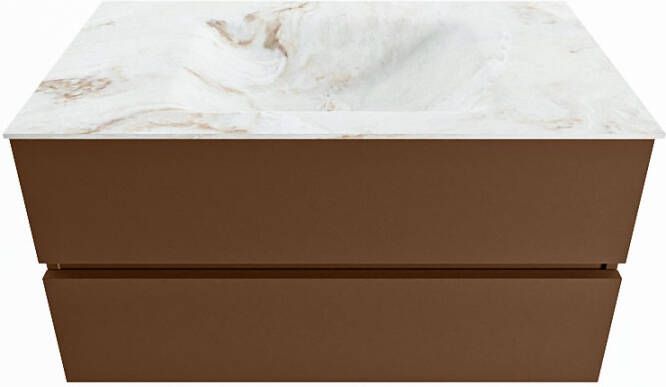 Mondiaz VICA-DLUX 90cm badmeubel onderkast Rust 2 lades. Inbouw wastafel CLOUD midden 1 kraangat kleur Frappe.