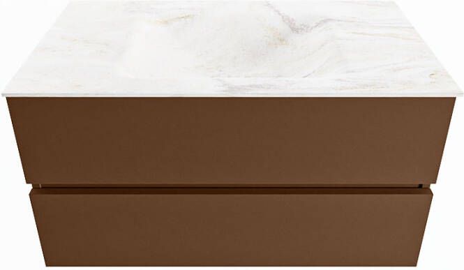 Mondiaz VICA-DLUX 90cm badmeubel onderkast Rust 2 lades. Inbouw wastafel CLOUD midden 1 kraangat kleur Ostra.