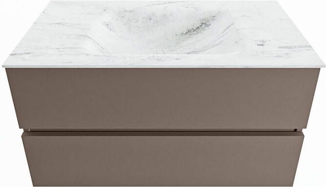 Mondiaz Vica Dlux badmeubel 90cm Smoke Cloud wastafel Opalo midden met 1 kraangat