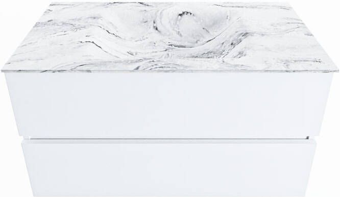 Mondiaz VICA-DLUX 90cm badmeubel onderkast Talc 2 lades. Inbouw wastafel CLOUD midden zonder kraangat kleur Glace.